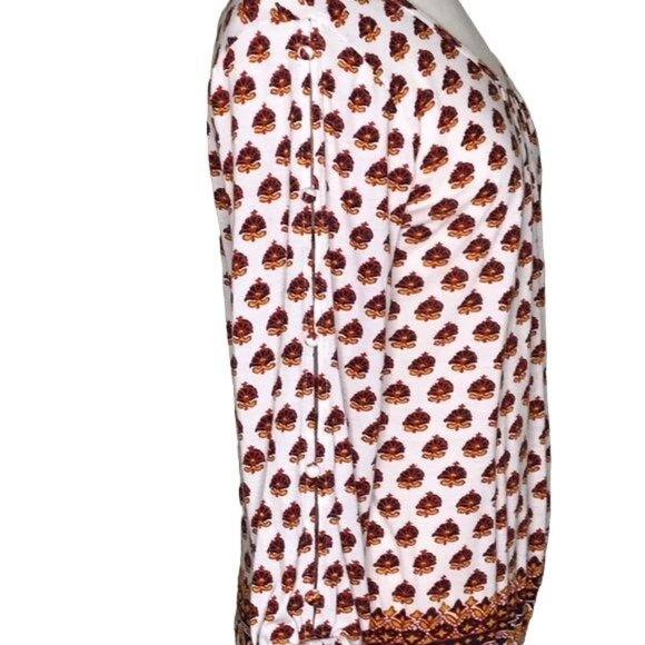 Lucky Brand M button sleeve top medallion print white red - Picture 5 of 8